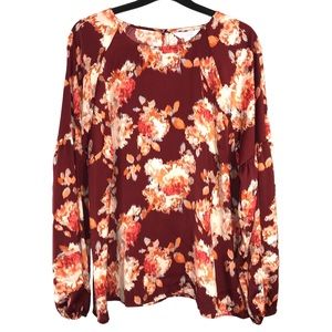 LC Lauren Conrad Floral Burgundy Top